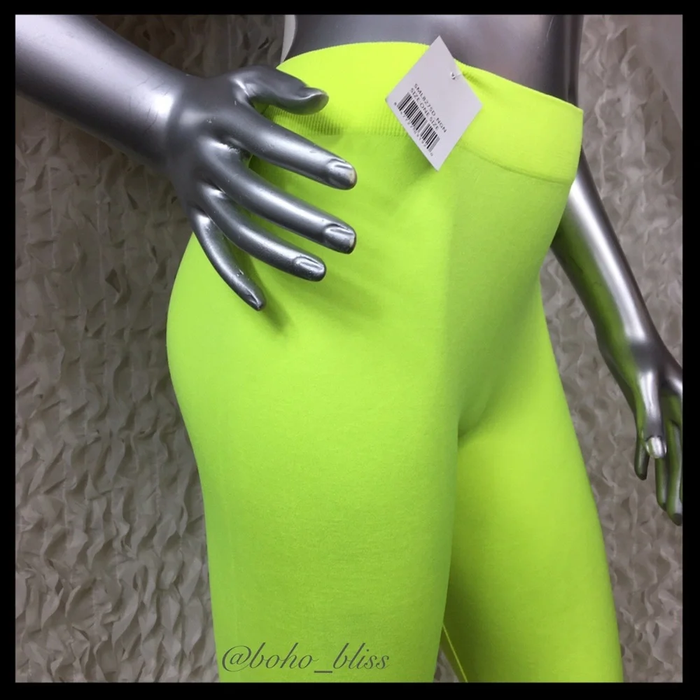 Neon Yellow Stretch Leggings Footless Tights NEW